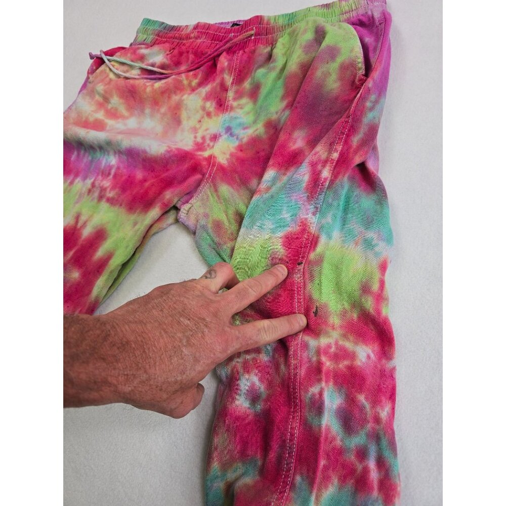 Tie-Dye Jogger Pants Sound Style M Linen Blend Elastic Waist - Picture 4 of 7